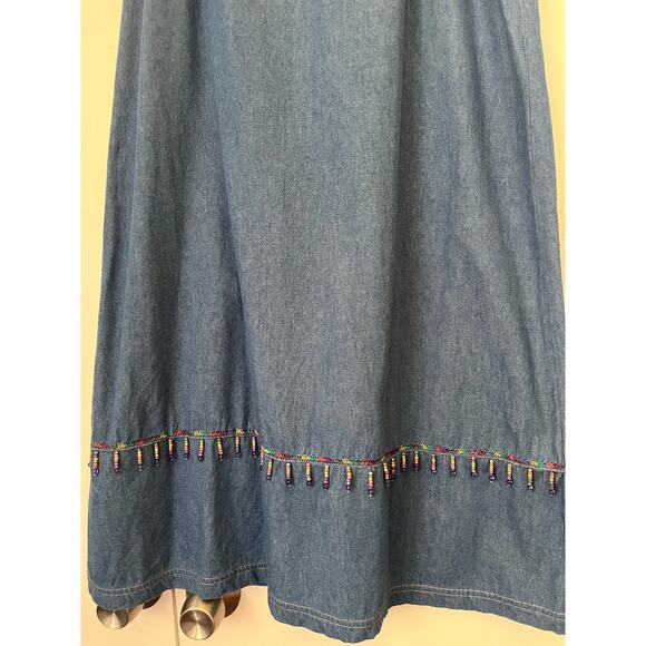Vintage 70’s Koret Blues Denim Skirt Set Boho Beaded A Line Blouse Med Large - Picture 10 of 11